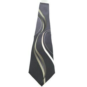 Elegant Pierre Cardin Mens Silk Tie With Modern Wave Pattern In Black & Gray